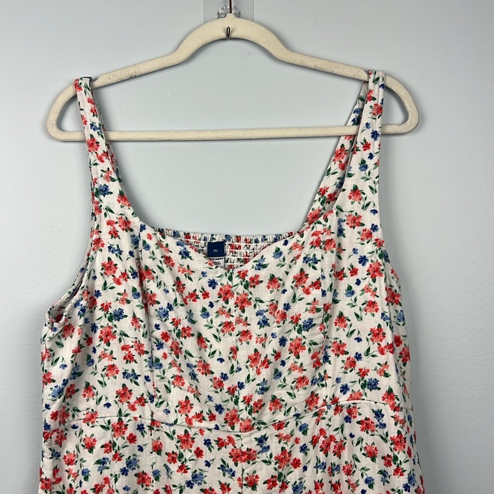 Old navy XL linen blend floral pattern sleeveless smock summer maxi dress - Picture 4 of 12